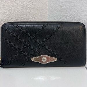 Elliott Lucca Black Leather Zip-Around Wallet with Tassel